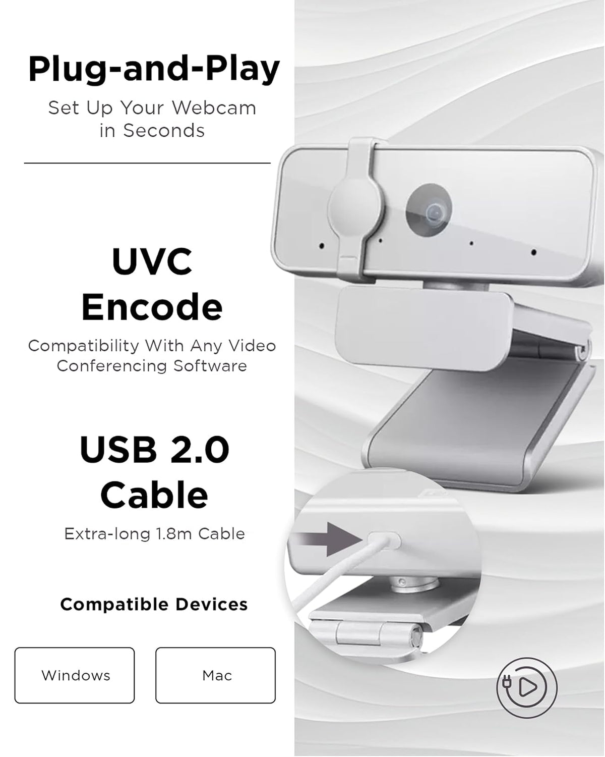 Lenovo Cámara Web 300 FHD | 1080p, ángulo amplio de 95°, rotación panorámica e inclinación, micrófonos duales, obturador de privacidad, plug-and-play