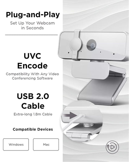 Lenovo Cámara Web 300 FHD | 1080p, ángulo amplio de 95°, rotación panorámica e inclinación, micrófonos duales, obturador de privacidad, plug-and-play