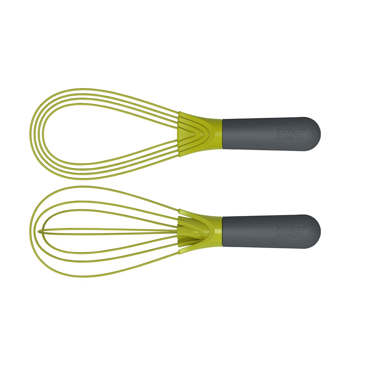 Joseph Joseph 10539 Twist Whisk 2-In-1 Collapsible Balloon and Flat Whisk Silicone Coated Steel Wire, Gray/Green