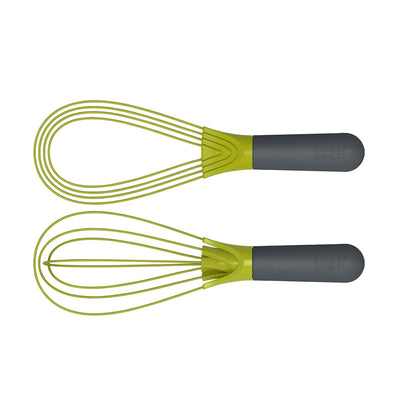 Joseph Joseph 10539 Twist Whisk 2-In-1 Collapsible Balloon and Flat Whisk Silicone Coated Steel Wire, Gray/Green