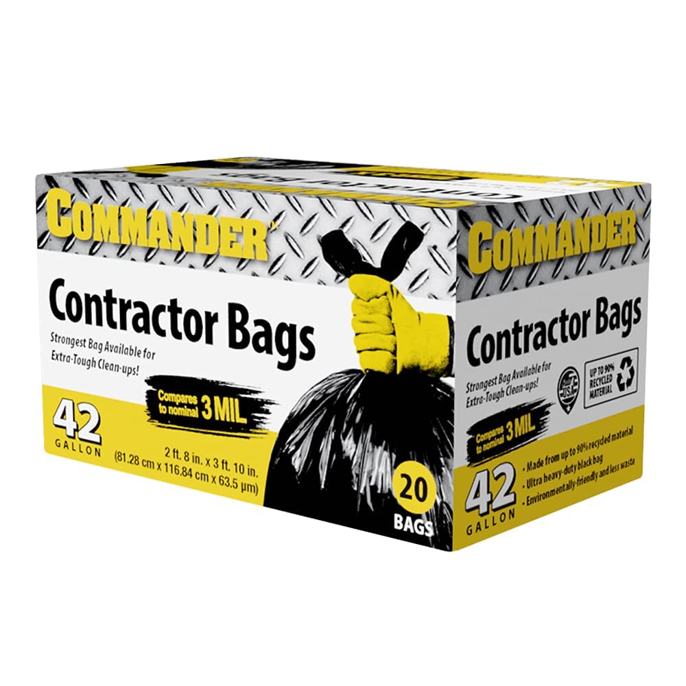 Commander - Bolsas de basura resistentes de 42 galones, 2.5 mm, negro, 32 x 46 pulgadas, paquete de 20 unidades, para contratistas, industriales, institucionales y comerciales