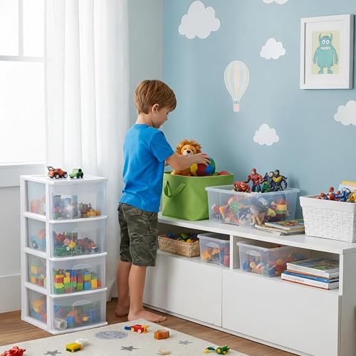 Italhome Cajonera ONYX 4 de Plástico Blanca con 4 Cajones Transparentes, Organizador Multiusos Desarmable para Recámara, Oficina o Cocina