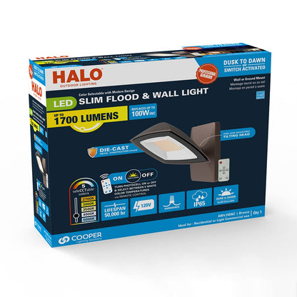 Halo Luminario tipo Wall pack de 1700lm con tecnología Color Select (2700-5000K) con fotocelda integrada