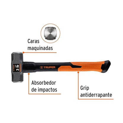 Truper MD-3F, Marro octagonal 3 lbs, mango fibra de vidrio