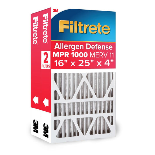 Filtrete Filtro de aire de 16 x 25 x 4 pulgadas, MPR 1000, MERV 11, defensa de alérgenos 12 meses plisados profundos filtros de aire de 4 pulgadas, 2 filtros