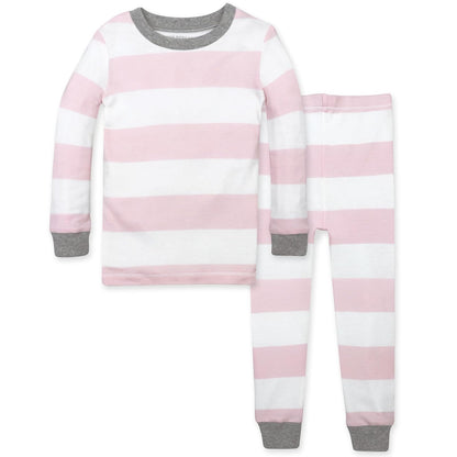 Burt's Bees Pijama de 2 Piezas para bebé, algodón orgánico - 12 Meses - Rosa - Blanco - Rayas - 1