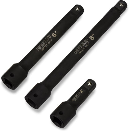 Neiko Juego de Barras de Extensión de Impacto Acero CrV - 1 - 2" Impact Extension, 3 Pieces
