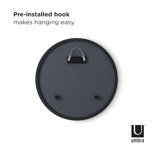 Umbra Hub Espejo de Pared Redondo con Marco de Hule para Baño, Recámara o Sala, 46cm, Negro