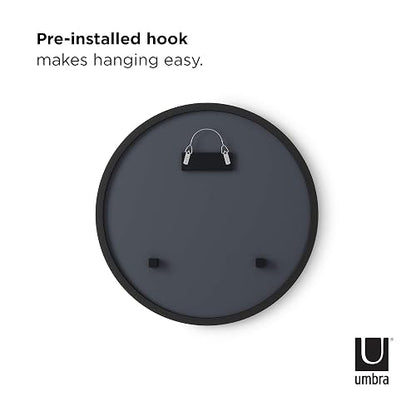 Umbra Hub Espejo de Pared Redondo con Marco de Hule para Baño, Recámara o Sala, 46cm, Negro