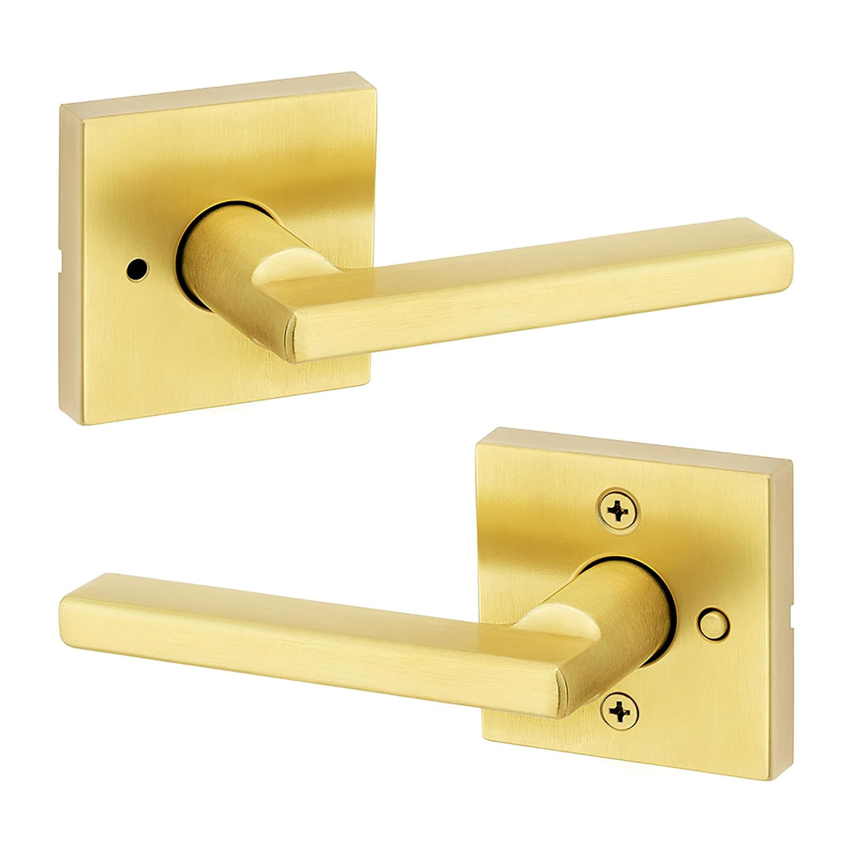 Kwikset Halifax Manija de Puerta de Entrada con Cerradura - Cuadrado - latón satinado