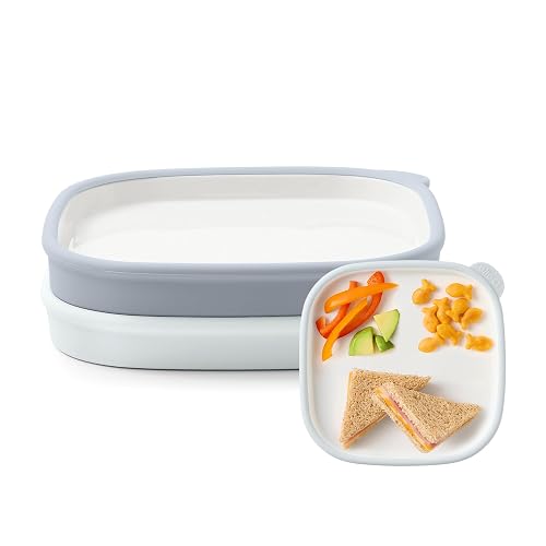 Ello Clean Start - Juego de 2 platos de cerámica sin BPA con funda de silicona para bebés y niños pequeños, apto para microondas y lavaplatos, sin plástico, apto para sillas altas, color azul
