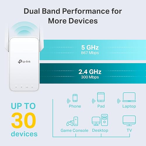TP-Link RE315 Repetidor WiFi de Banda Dual AC1200, hasta 867 Mbps en 5GHz, Cubre hasta 1500 pies Cuadrados y 25 Dispositivos