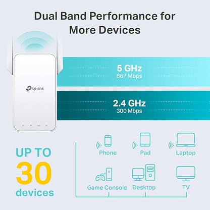 TP-Link RE315 Repetidor WiFi de Banda Dual AC1200, hasta 867 Mbps en 5GHz, Cubre hasta 1500 pies Cuadrados y 25 Dispositivos