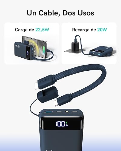 INIU Power Bank, Pequeño 20000mAh 22,5W Carga Rapida Bateria Phone Externa | Cable USB C Desmontable, Apto para Avión, Esenciales de Viaje, Bateria Portatil para iPhone 17, Samsung, iPad, etc. [Azul]