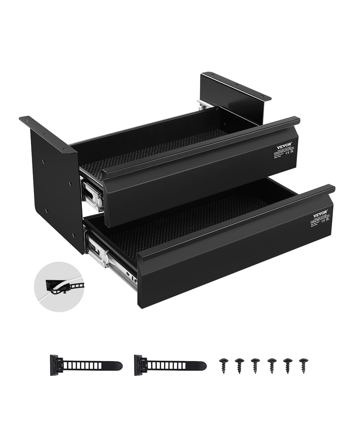 VEVOR Cajones Deslizables Debajo del Escritorio 2 Capas Cajón Extraíble Montado Debajo de Mesa Organizador de Almacenamiento Oculto de Escritorio para Oficina, Hogar, Taller, 457 x 227 x 200 mm