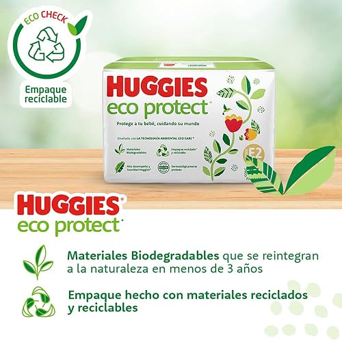 Huggies Eco Protect Pañal Desechable para bebé Unisex Etapa 2 Caja con 160 Pañales Desechables + Huggies Cuidado Puro Toallas Húmedas para Bebé Caja con 640 Piezas 8 paquetes de 80 toallitas cada una