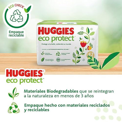 Huggies Eco Protect Pañal Desechable para bebé Unisex Etapa 2 Caja con 160 Pañales Desechables + Huggies Cuidado Puro Toallas Húmedas para Bebé Caja con 640 Piezas 8 paquetes de 80 toallitas cada una