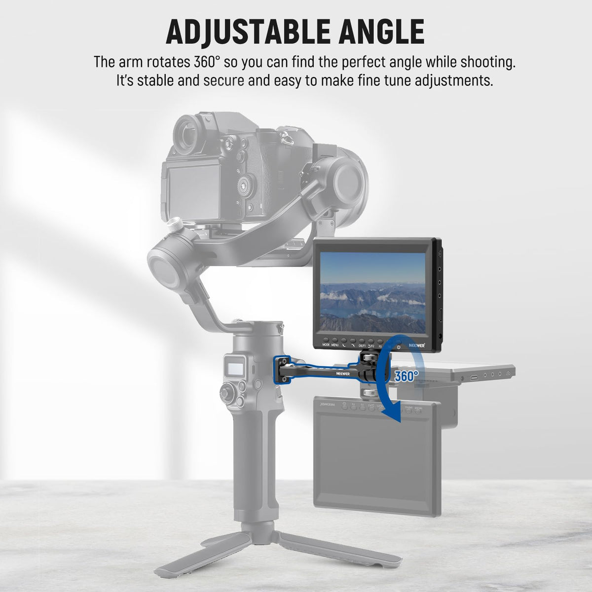 NEEWER Soporte Ajustable Monitor Campo, Soporte Giratorio 360° para Monitor Cámara con Rosca 1/4, Compatible con dji RS4 Pro RS3 RS2 RSC2 ZHIYUN Crane 2S Crane 3 3S WEEBILL-S MOZA Gimbals, GA005