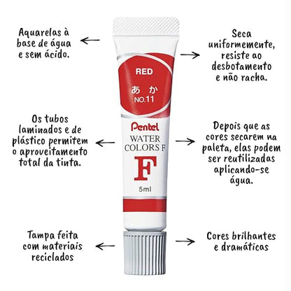 Pentel Arts Acuarelas, Colores Vívidos, Estuche con 12 Piezas, WFRS-12