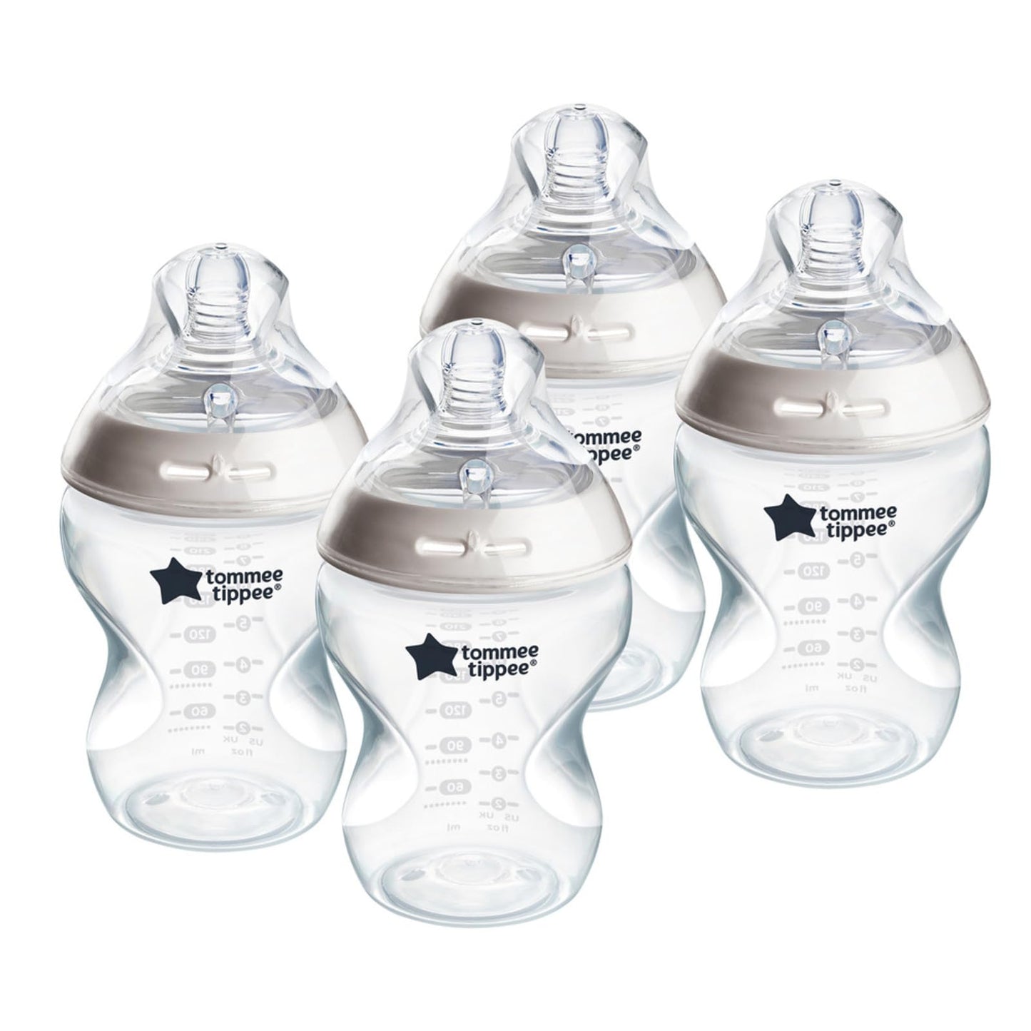 Tommee Tippee Biberones Anticólicos Natural Start de 260 ml (9 oz) Libres de BPA, 0+ Meses, Tetina Tipo Pecho de Flujo Lento, Autoesterilizables, Diseñados para una Transición Natural entre Pecho y Biberón, Transparente, Paquete de 4