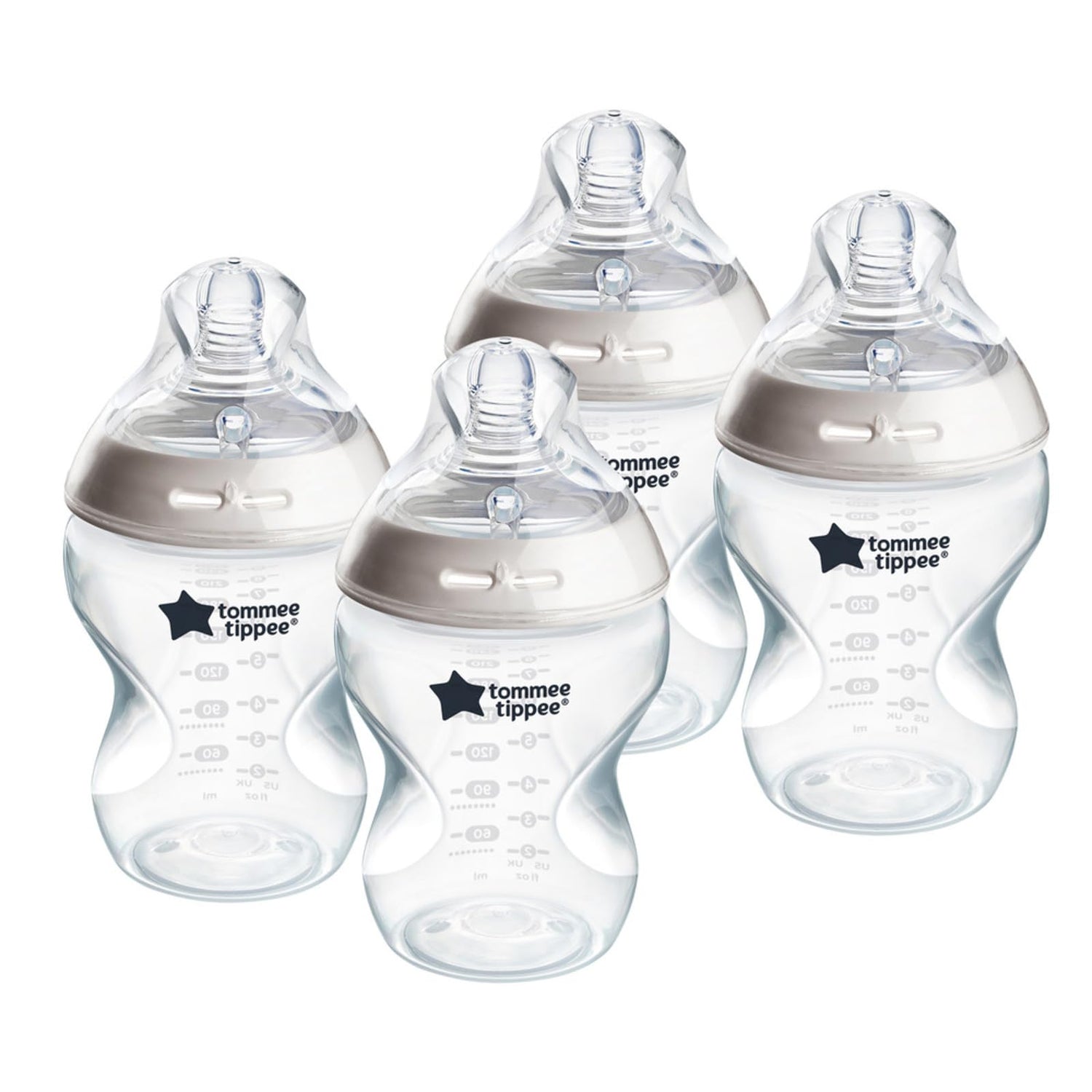 Tommee Tippee Biberones Anticólicos Natural Start de 260 ml (9 oz) Libres de BPA, 0+ Meses, Tetina Tipo Pecho de Flujo Lento, Autoesterilizables, Diseñados para una Transición Natural entre Pecho y Biberón, Transparente, Paquete de 4