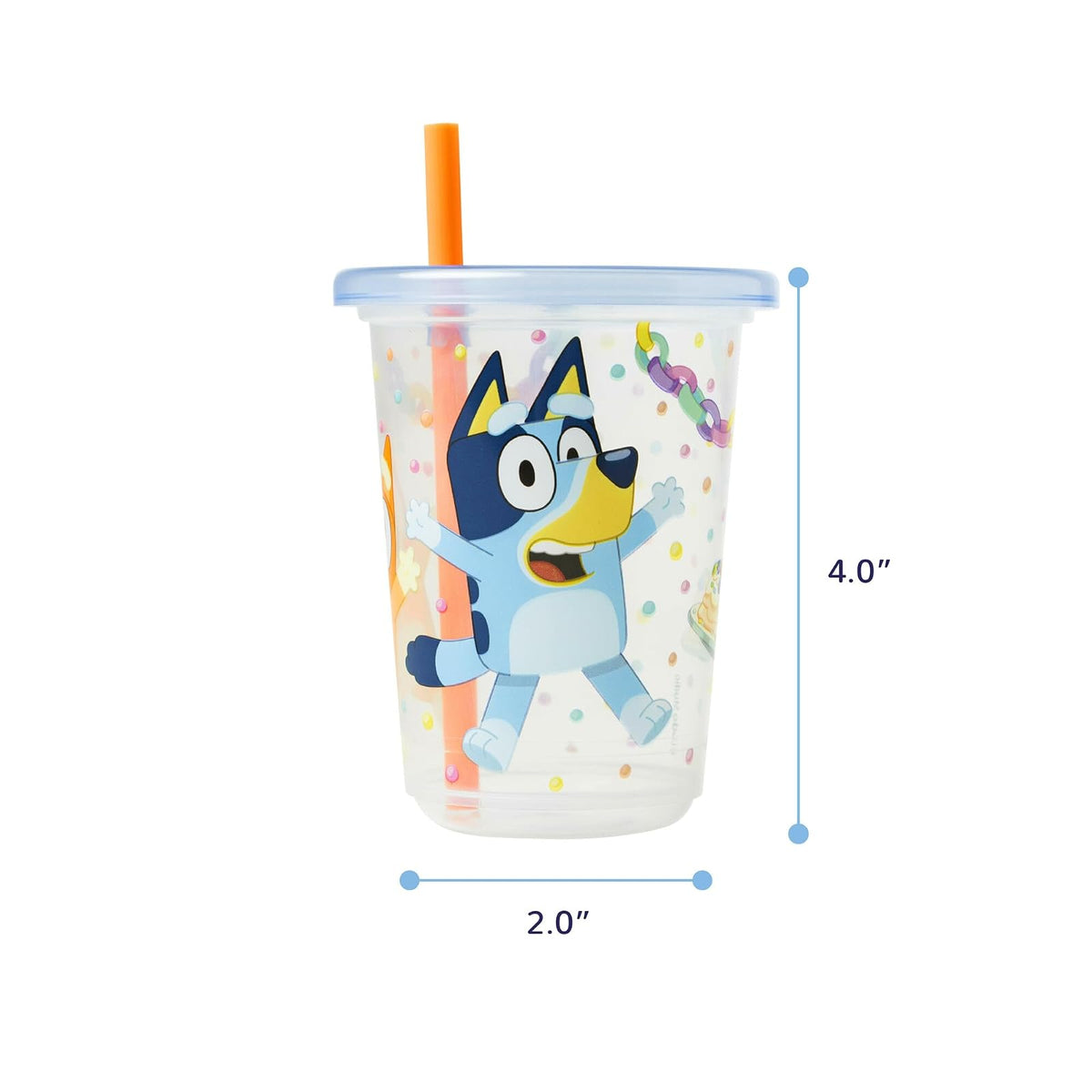 The First Years Bluey Take & Toss - Juego de tazas de paja para niños pequeños, a prueba de derrames con tapas y popotes a presión, suministros de fiesta Bluey y decoraciones de cumpleaños azulados,