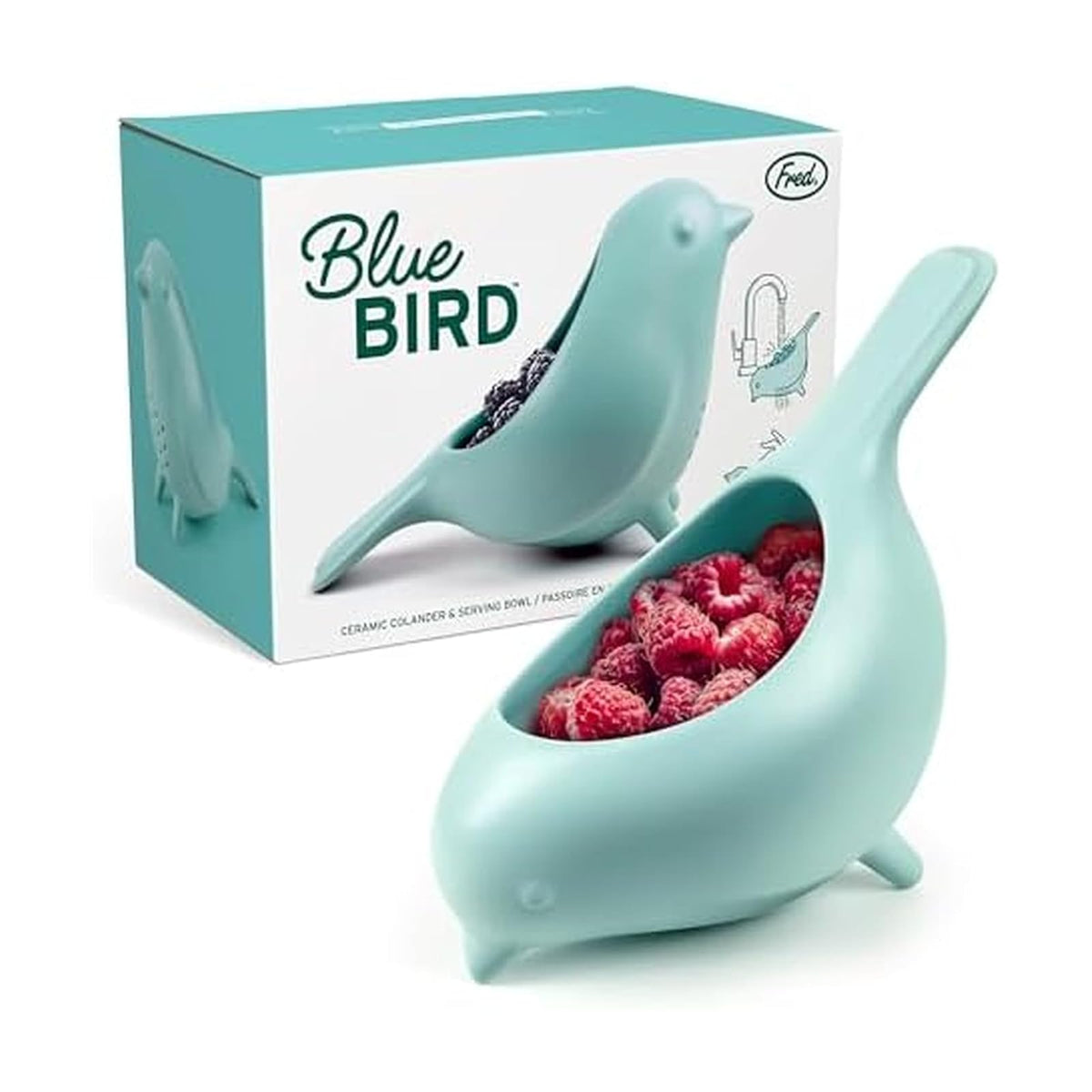 Colador de cerámica de Fred BLUE BIRD, encantador, diseño único, colador de bayas, divertido accesorio de cocina