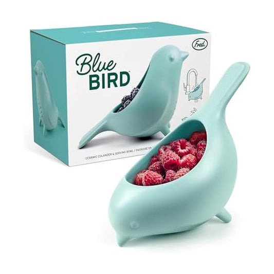 Colador de cerámica de Fred BLUE BIRD, encantador, diseño único, colador de bayas, divertido accesorio de cocina