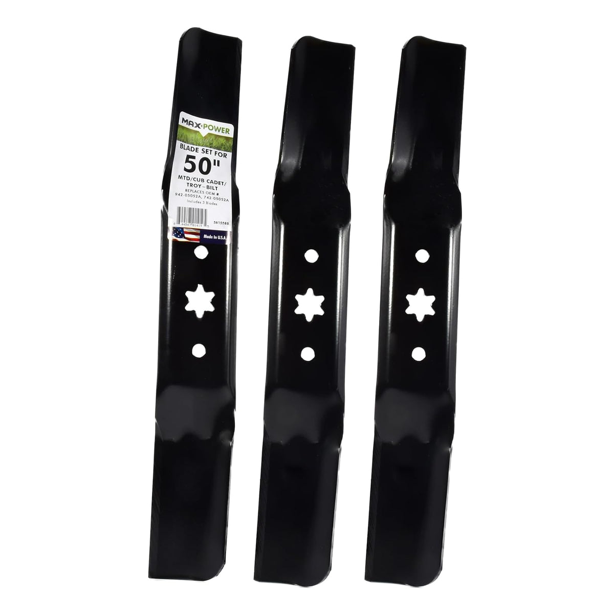 Maxpower 561558B - Juego de 3 Cuchillas para MTD de Corte de 50 Pulgadas, Cub Cadet, Troy-Bilt, sustituye a OEM no. 942-05052A, 742-05052A, Negro