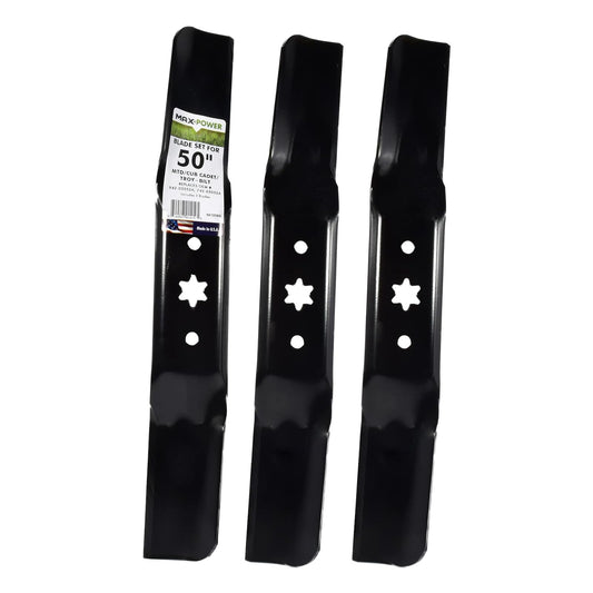 Maxpower 561558B - Juego de 3 Cuchillas para MTD de Corte de 50 Pulgadas, Cub Cadet, Troy-Bilt, sustituye a OEM no. 942-05052A, 742-05052A, Negro