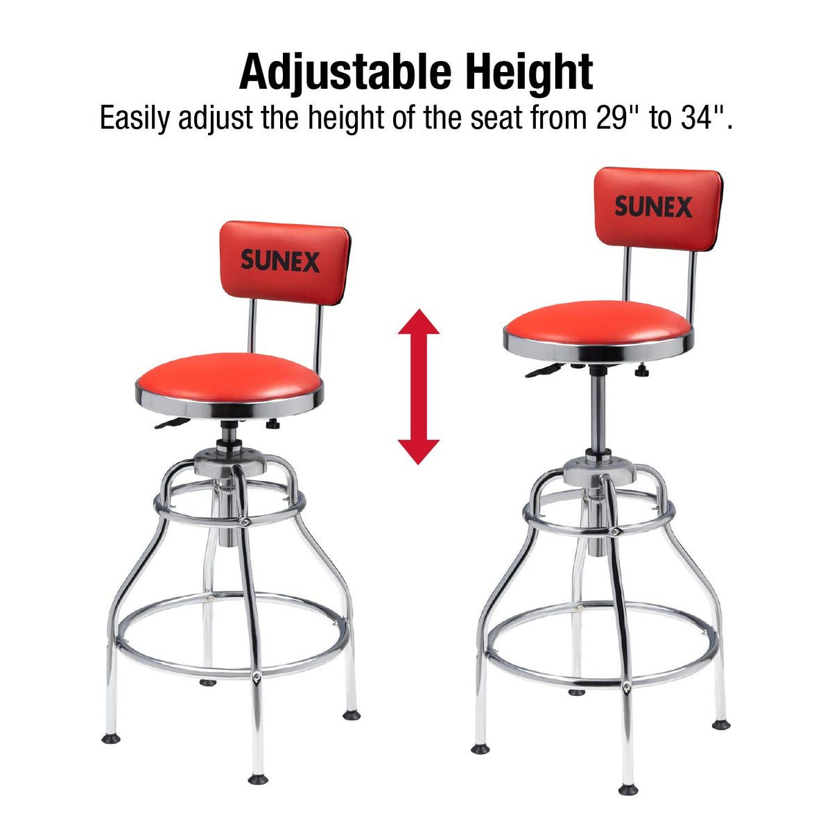 Sunex 8516 Hydraulic Shop Stool, Chrome