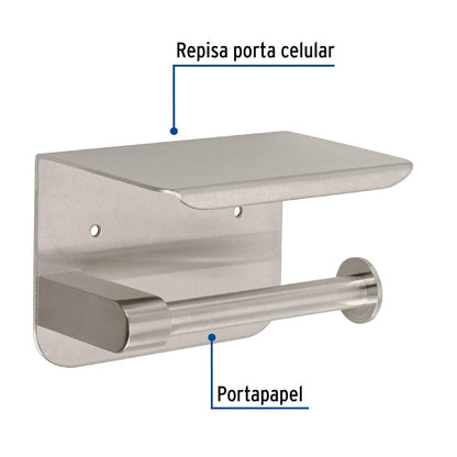 Foset Riviera RIA-84 Porta Rollo con Soporte para Celular, Cromo, Riviera