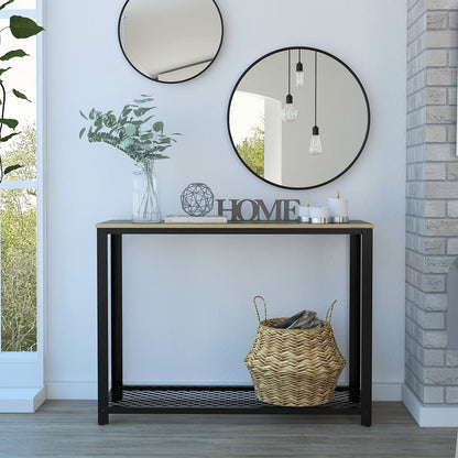 Deco Home KLIK Mesa Auxiliar ferrato armable, Color Duna, Dimensiones 36.5 Largo X 12.4 Ancho X 112 Alto cm, Estilo contemporáneo, con Rejilla Inferior y Estructura metálica
