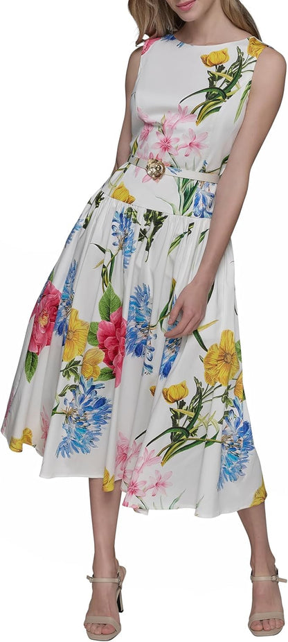 KARL LAGERFELD Scoop Neck Sleeveless Midi Sheath Dress Vestido Informal Mujer