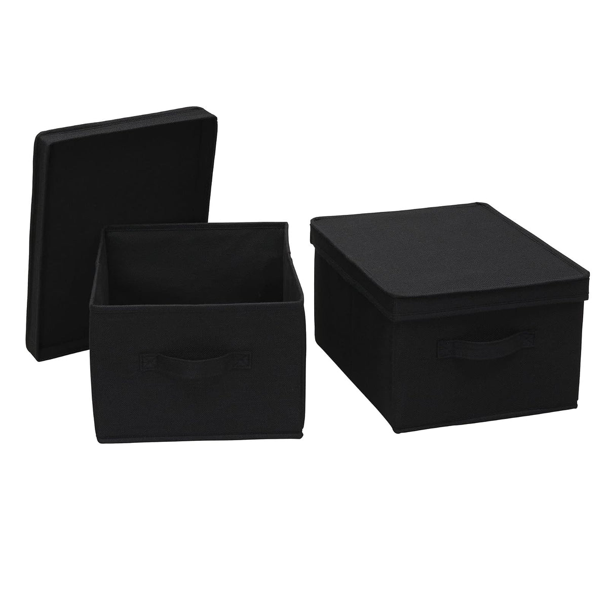 Household Essentials - Caja de almacenamiento grande de tela con tapa, color negro, juego de 2