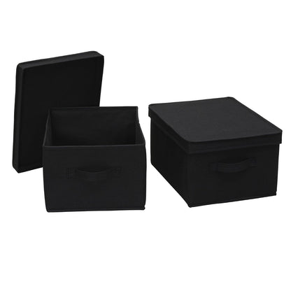 Household Essentials - Caja de almacenamiento grande de tela con tapa, color negro, juego de 2