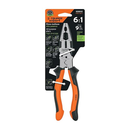 Truper Expert PMU-8EX, Pinza multiuso 8" electricista mango comfort grip