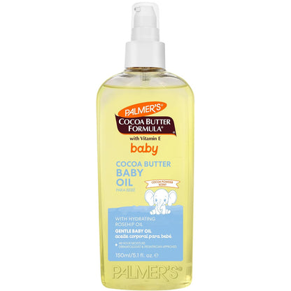 Palmer's Cocoa Butter Formula Aceite para Bebé con Manteca de Cacao, Aceite de Argán y Vitamina E, Aceite de Masaje, 48 horas de Humectación, Dermatológicamente Probado, Hipoalergénico, 150ml