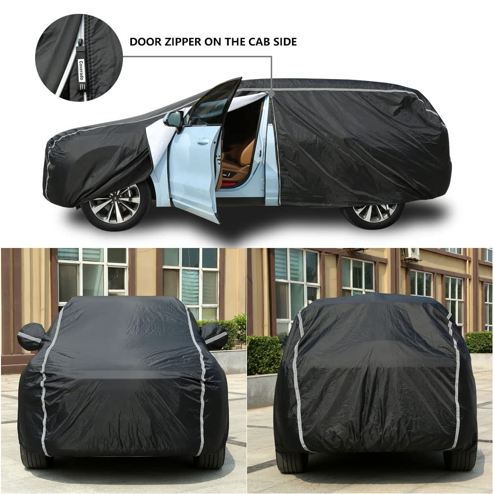 Coverado - Funda impermeable para automóvil todoterreno para todo tipo de clima, protección contra granizo con puerta con cierre, respaldo de algodón, protección UV, resistente al viento, ajuste universal
