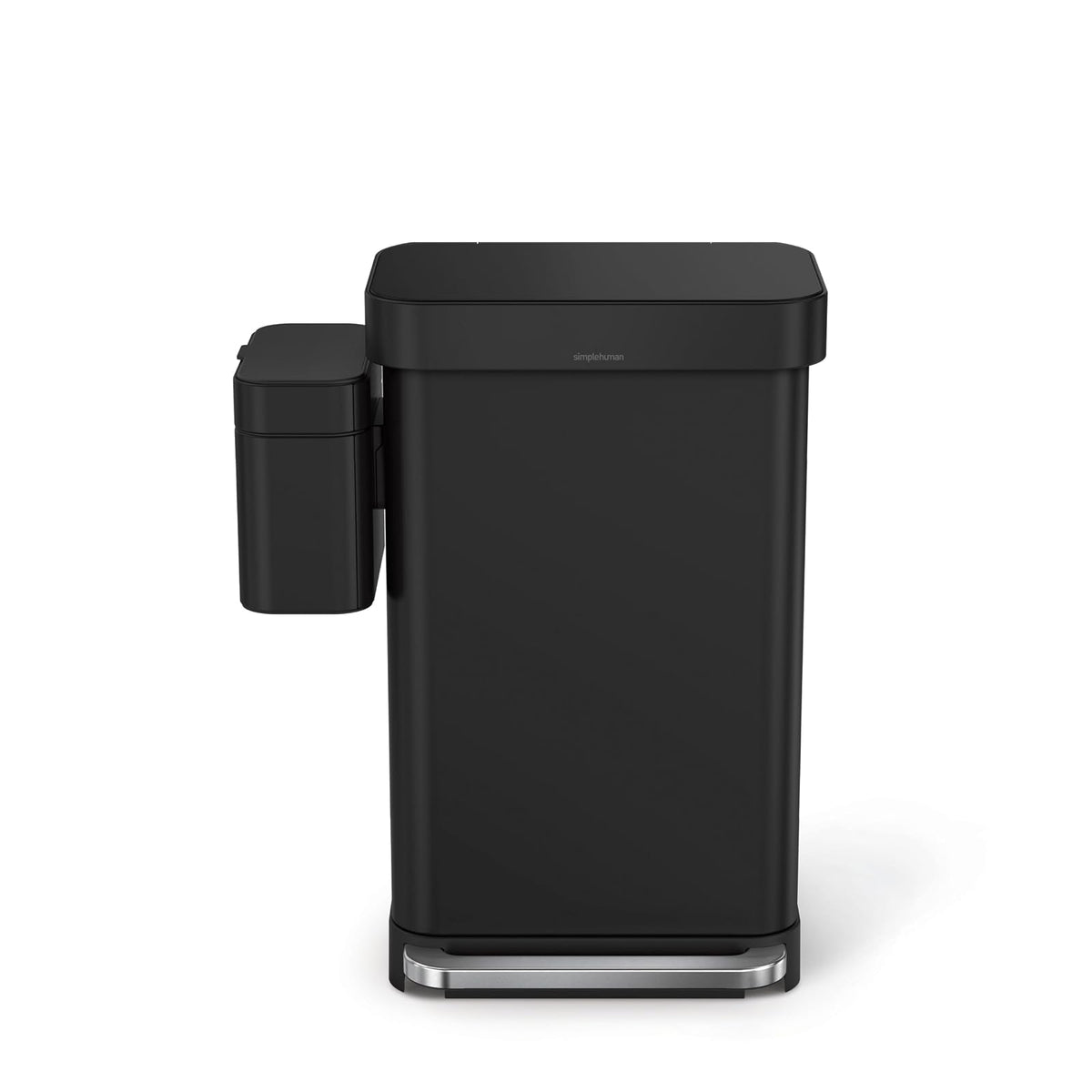 simplehuman - Cesta de compostaje para encimera de 4 litros/1.1 galones con Base magnética para Papelera, Tapa de Sellado Suave, cubeta Interior extraíble, Acero Negro Mate