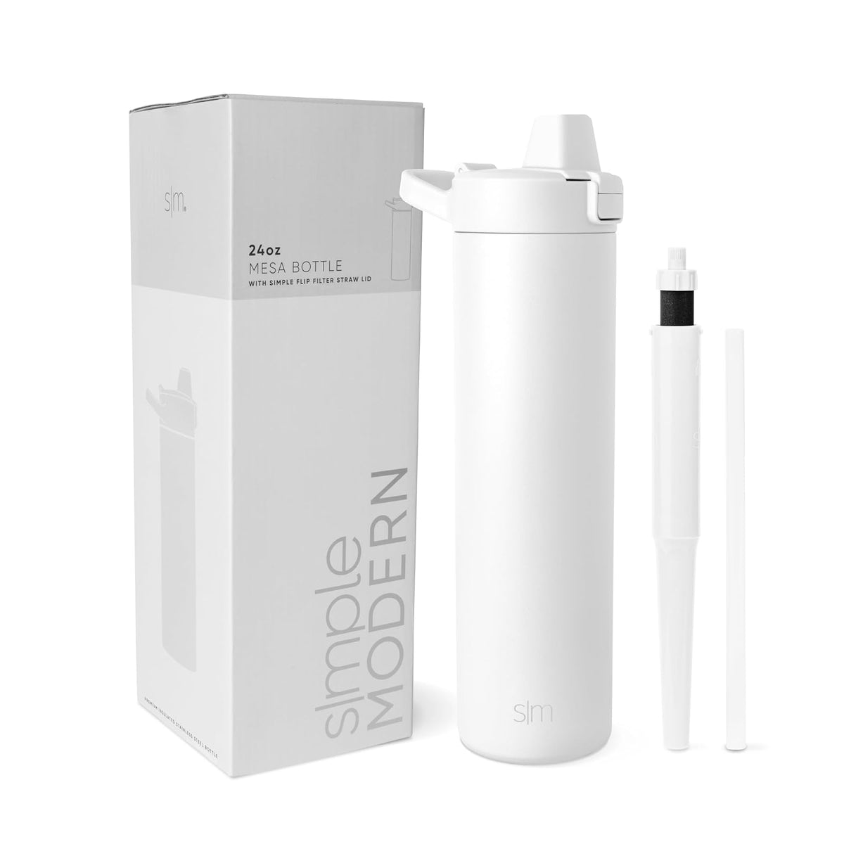 Simple Modern - Botella de agua filtrada | Filtro de carbono aislado de acero inoxidable botellas de agua de viaje | Reutilizable para agua potable limpia sobre la marcha | 34 onzas, Mauve Me - Botella de agua de 24 onzas - Blanco invierno
