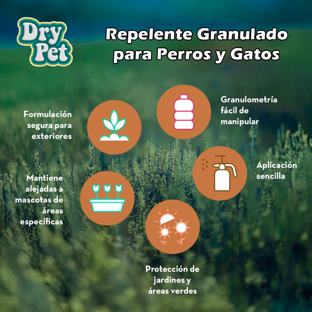 Dry Pet Repelente Granulado para Perros y Gatos 1 kg – Uso Exterior, Protege Jardines y Plantas