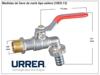 URREA 19ED.13 Llave de Esfera para Jardín, Latón