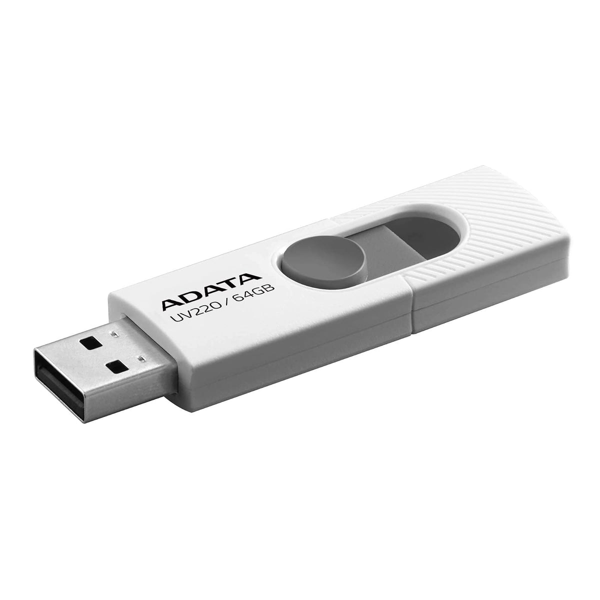 ADATA 64 GB Memoria Flash USB 2.0 Deslizable Color Blanco con Gris (Modelo UV220)