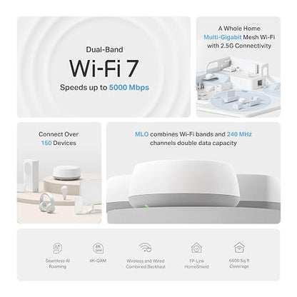 TP-Link Deco WiFi 7, Mesh BE5000 para Todo el hogar, hasta 5013 Mbps con MLO, 2 * 2.5G Puertos, Cobertura hasta 613 Metro. Deco BE25(3-Pack)