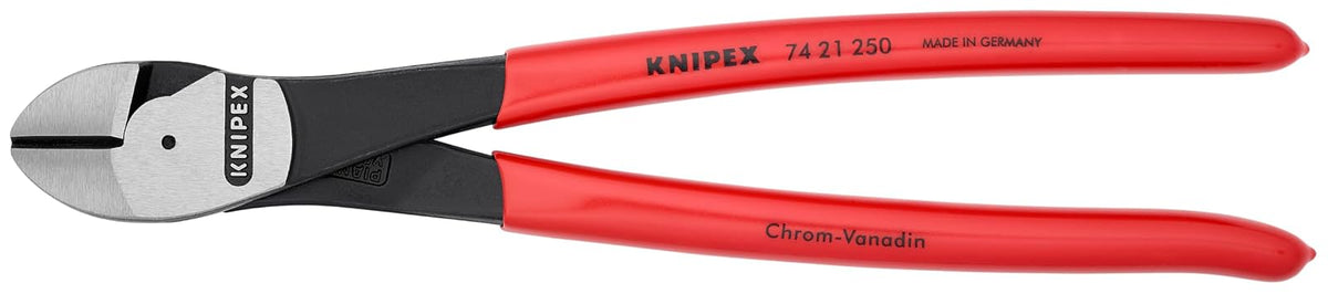 KNIPEX Herramientas - Cortadores diagonales de alto apalancamiento, ángulo de 12 grados (7421250SBA), rojo, 10 pulgadas - 10 pulgadas, angulado