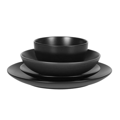 Gibson Home Queenslane - Juego de vajilla de 16 platos y cuencos dobles - Negro mate