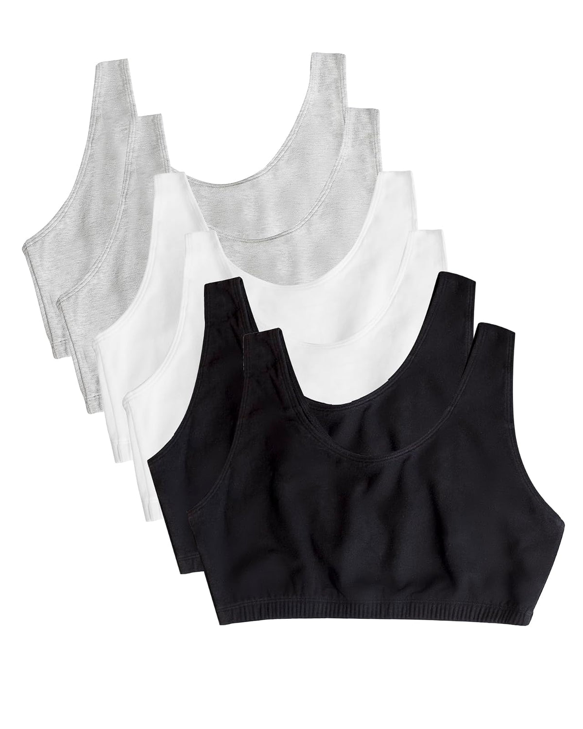Fruit of the Loom Brasier Deportivo de Algodón para Mujer - Negro, blanco, gris jaspeado, negro, blanco, gris jaspeado, paquete de 6 - 34