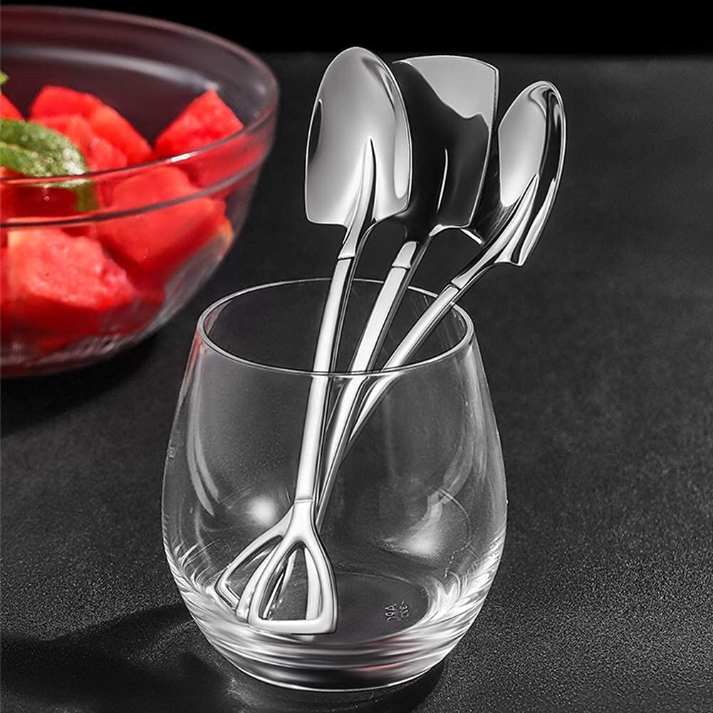 Cuchara de postre, 6 piezas de acero inoxidable con forma de pala de té, café, azúcar, helado, cuchara de frutas para el hogar, cocina o restaurante (6 piezas plateadas)