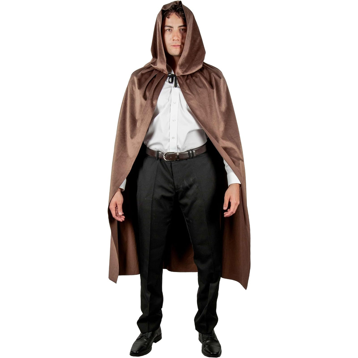 REV Capa Café de Poliéster – Capa Larga para Disfraz de Monje, Mago o Personaje Medieval – Accesorio para Cosplay, Halloween, Carnaval o Fiesta Temática